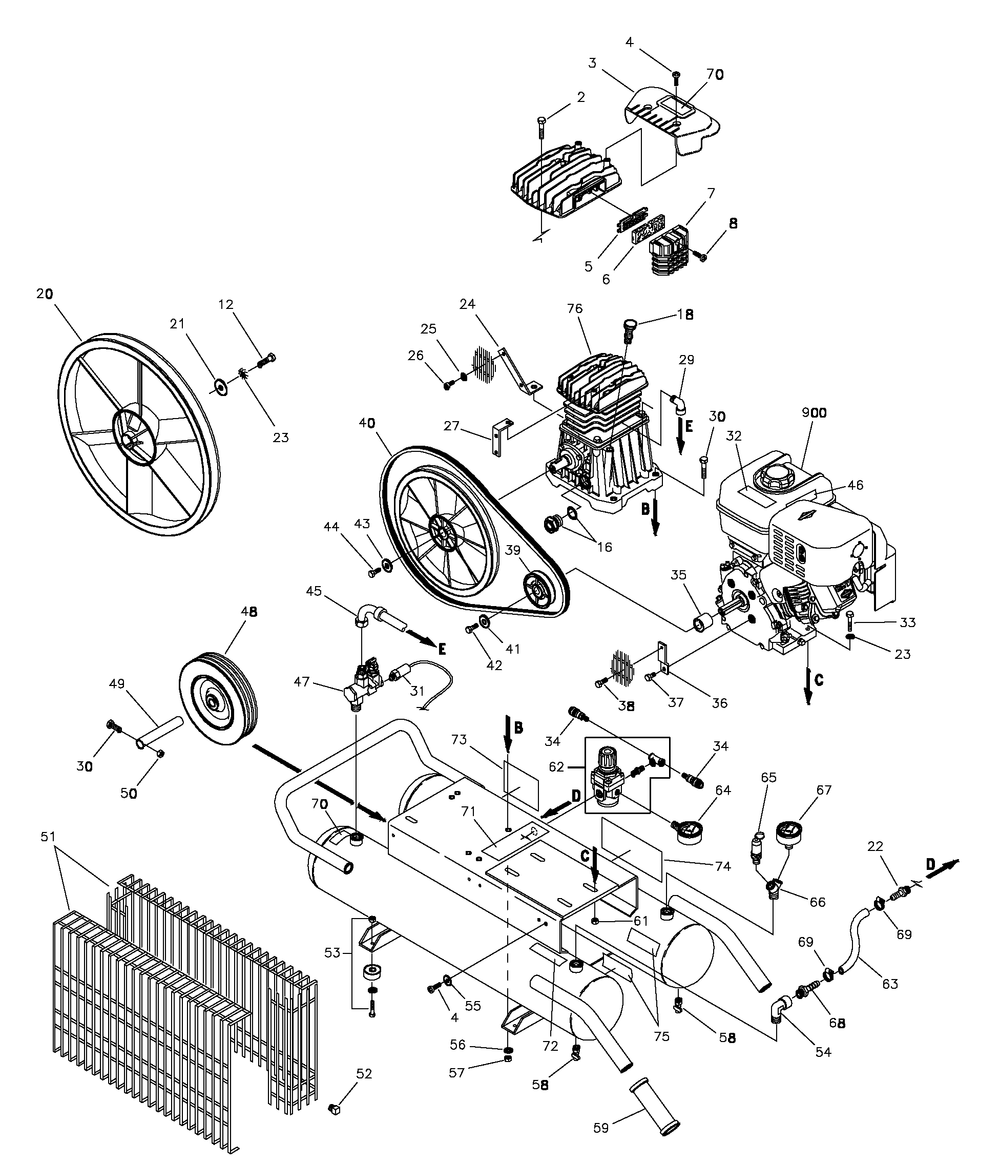 Main Unit Diagram and Parts List for 074002-0-92CFM  Briggs and Stratton Lawn Tractor Accessories